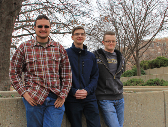 From left: Wichita State students Austin Slater, Andrew Trefethen and Zane Woltz have started a business, called ProtoBench, that helps small engineering firms save time and money on research and development.