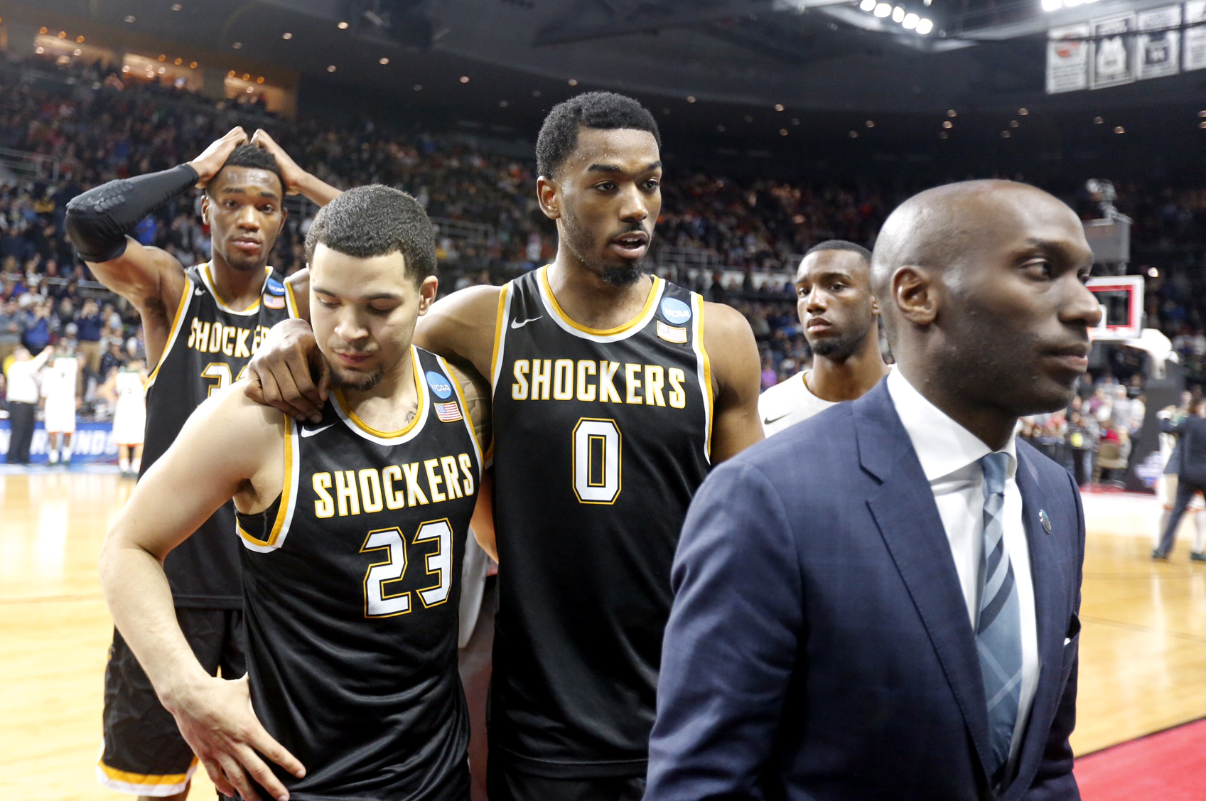 Shocker great Fred VanVleet leaves the court for the final time as Shocker following WSU's 65-57 loss to Miami in the NCAA Second Round.