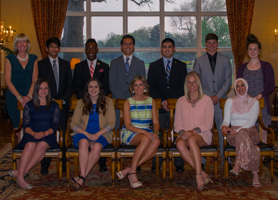 The 2016 Class of Senior Honor Men and Women, with Dean of Students Christine Schneikart-Luebbe, top left.