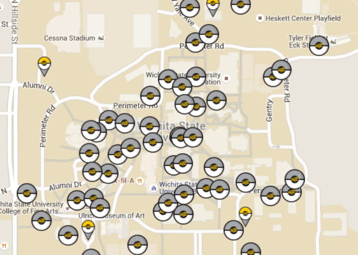 Wichita State boasts 54 Pokestops and five Gyms for the newest gaming craze Pokeman Go.