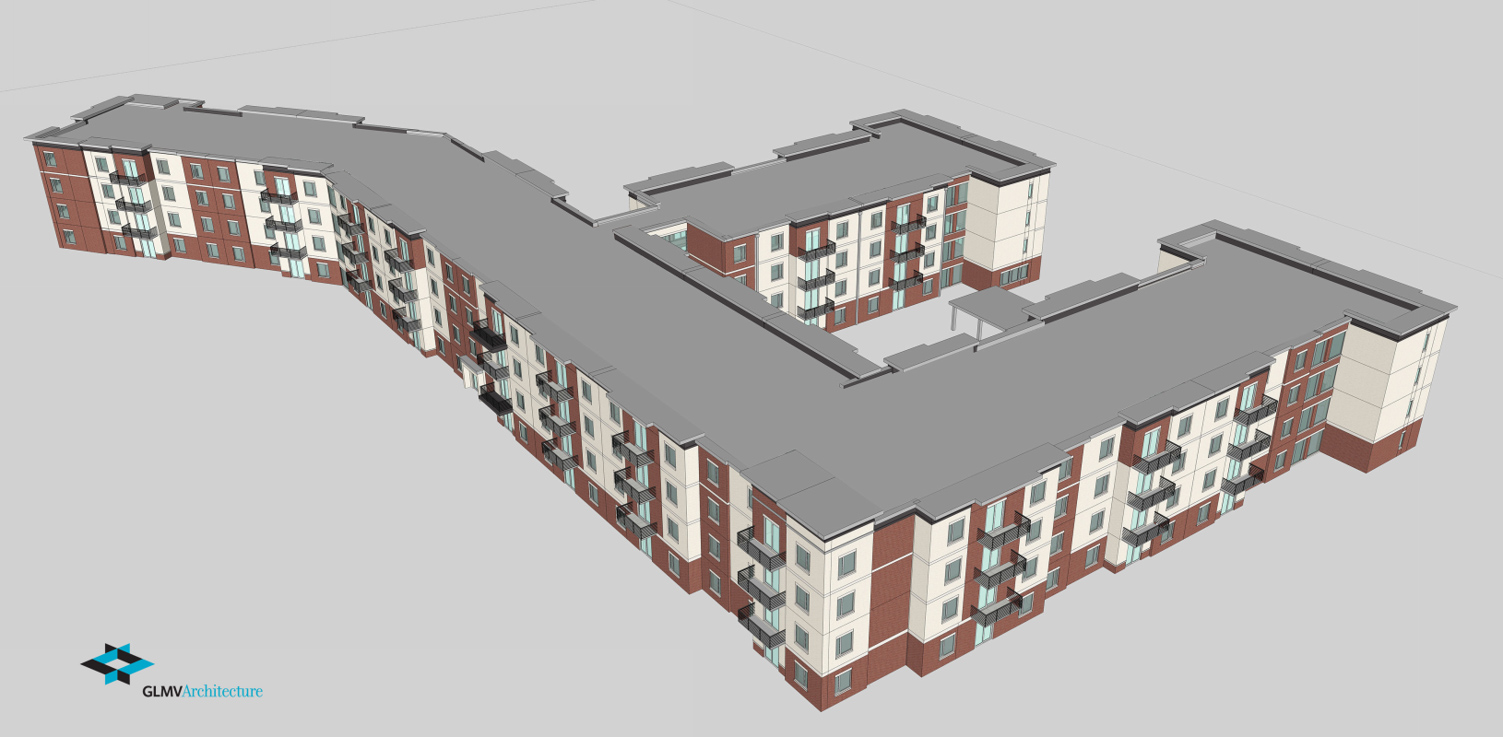 A preliminary rendering of the privately funded student apartment complex set for completion in August 2017.