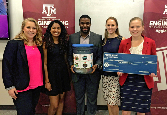 Wichita State students LaRissa Lawrie, far left, and Hannah Hund, far right, teamed up with students from Texas A&M and East Carolina University during the Innovate Against Zika Challenge. Their prototype won third place.