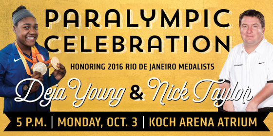 Wichita State University will honor its Paralympic athletes at an event at 5 p.m. Monday, Oct. 3, at WSU's Koch Arena atrium.