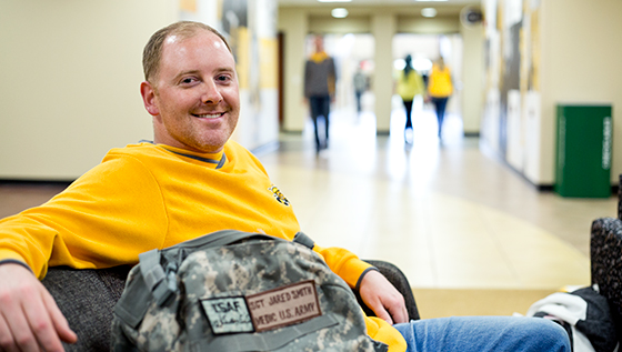 Wichita State senior Jared Smith found support in the Student Veterans Organization as he transitioned from the army reserve to a full time student.