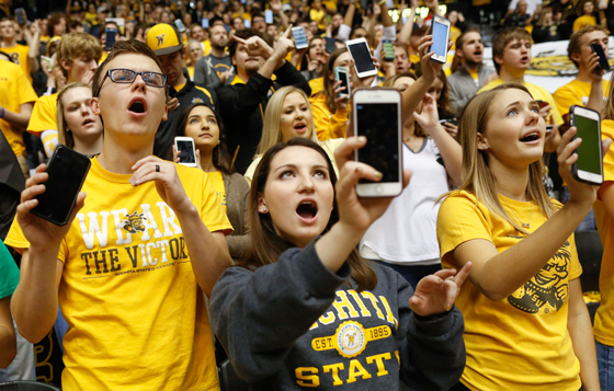 The People Pixel app was tested at a recent men's basketball game. The app will display colors and graphics on Shocker fans' smartphones and tablets.