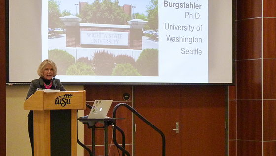 Sheryl Burgstahler spoke to Wichita State faculty and staff about applying the Universal Design approach to instruction.