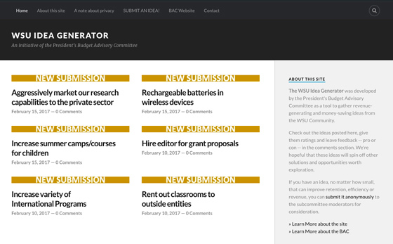 The WSU Idea Generator will display gathered ideas for public examination and comment.