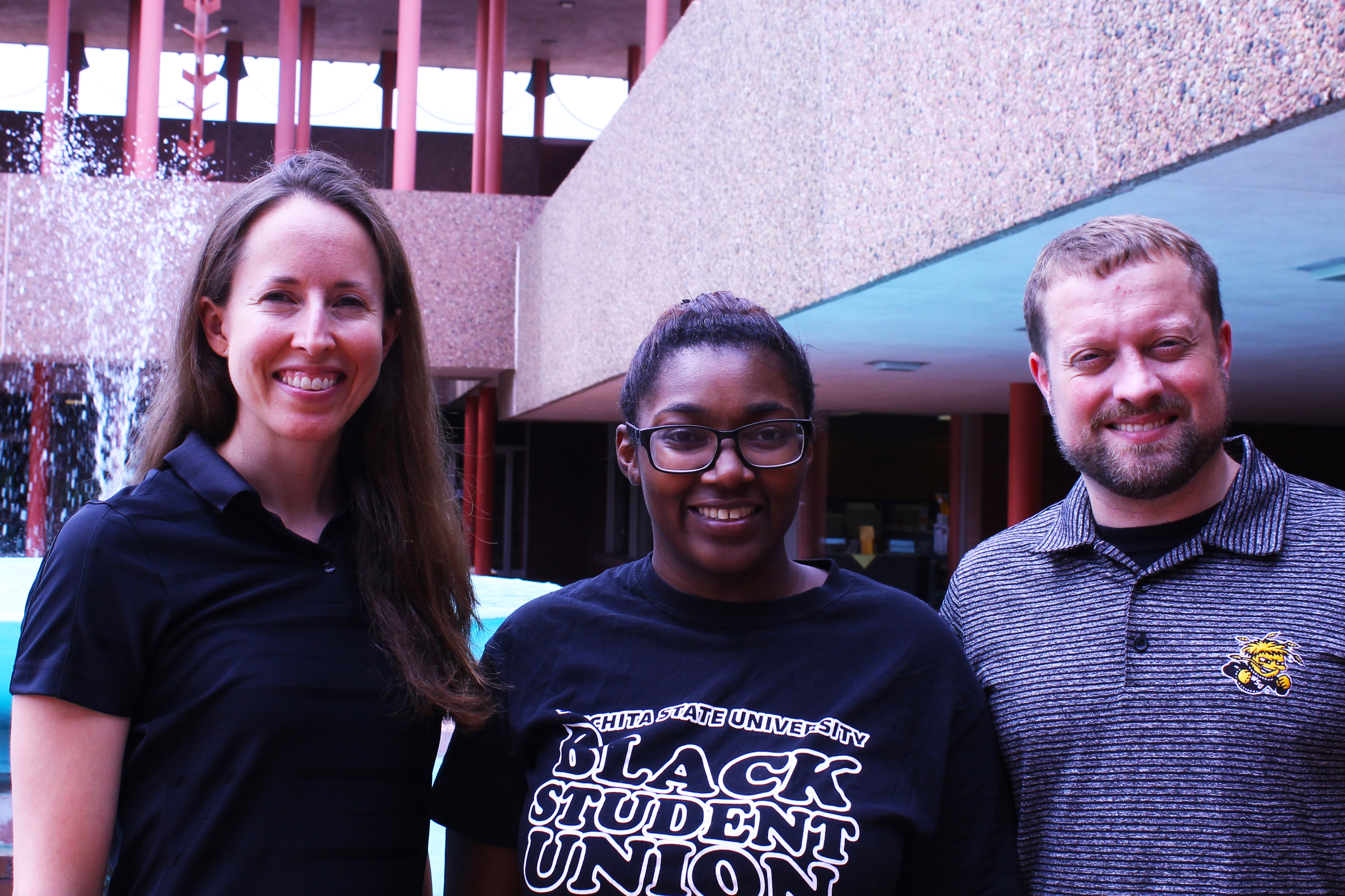 From left: Katie Cramer, chair of the secondary English language arts, Jazmin Dennis, and Andrew Myers, College of Education office manager/records and scholarships coordinator.