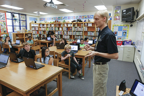 Sophomore Zane Storlie developed a three-unit curriculum on Scratch, an entry-level coding program, for Wichita elementary school students.