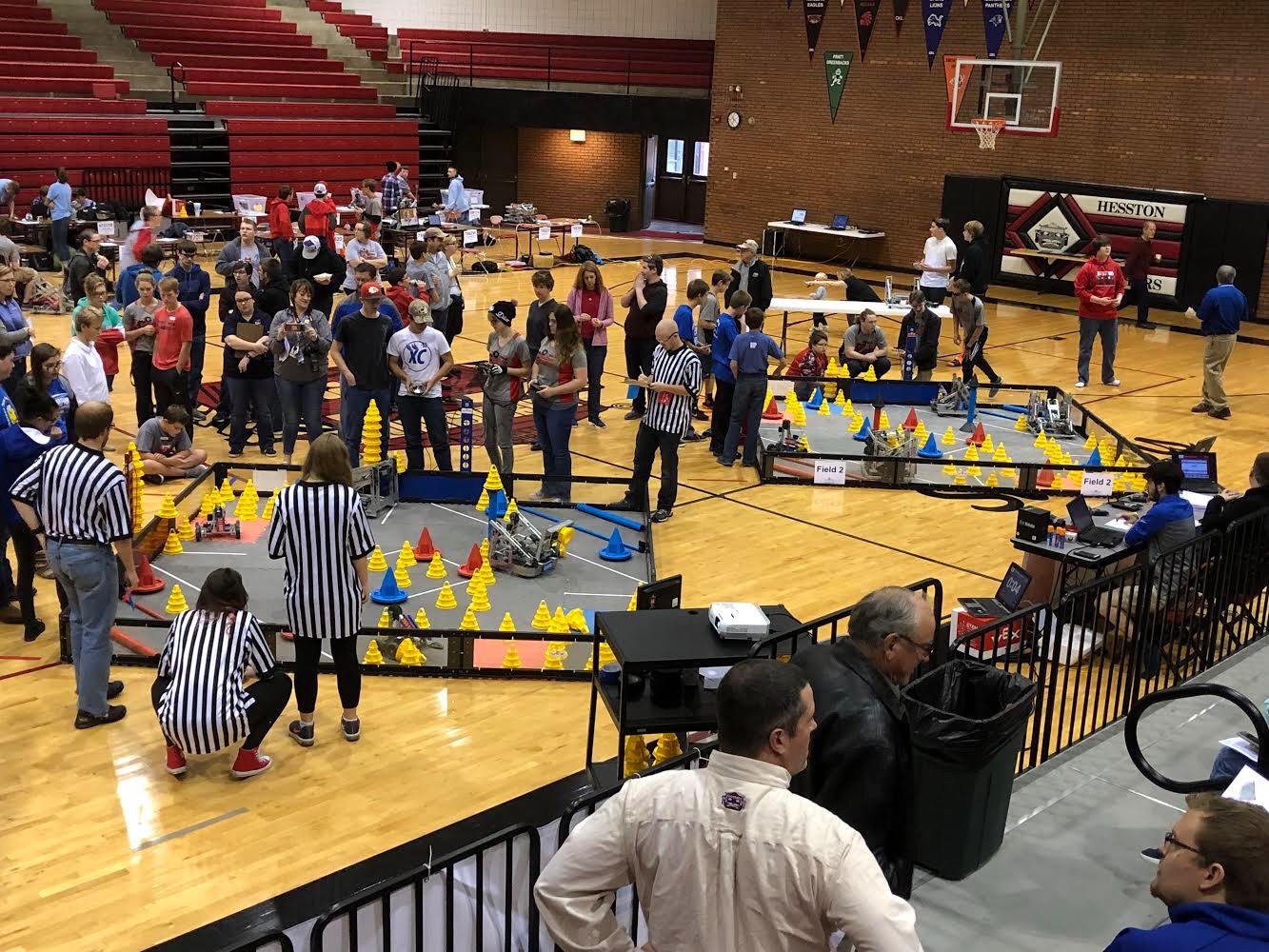 High school students compete at a regional VEX Robotics Competition in Hesston in November. The state-qualifying VEX event will be held at WSU on Feb. 23, along with the state VEX IQ Challenge, an event for younger children.