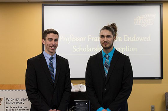 The Jabara Scholarship recipients Eddie Brown and Danny Fradella received recognition at a reception on March 8, 2018.