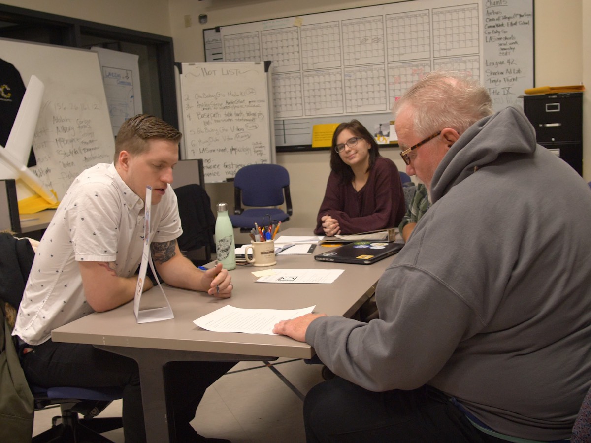 Shocker Ad Lab copy writer Adam Birzer talks with League 42 founder Bob Lutz.