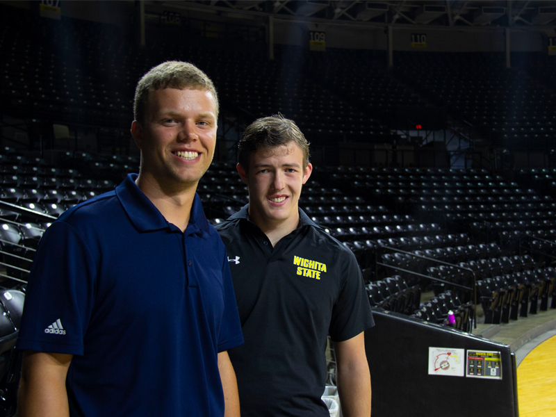 Connor Phelps and Jackson Drake, marketing and game operations interns with Shocker Athletics