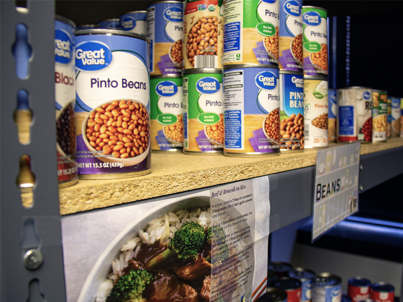 Canned food items at the Shocker Support Locker