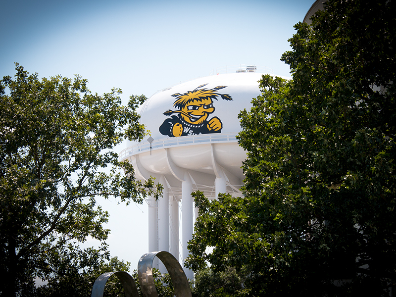 View of the Wichita State University's water tower on campus.