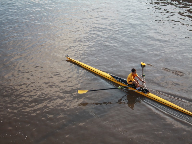 Shocker rowers practice on the Arkansas River.