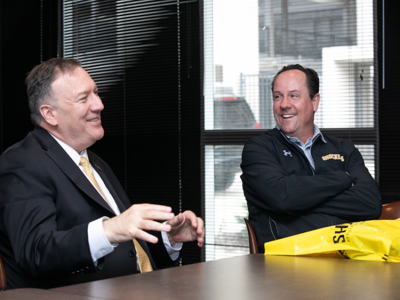 Secretary of State Mike Pompeo (right) and Wichita State basketball coach Gregg Marshall,