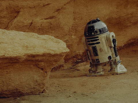 R2D2 from Star Wars falling down