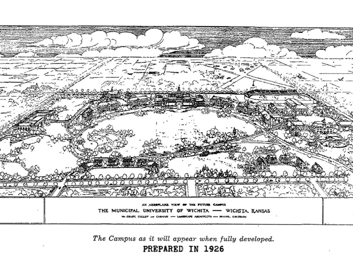 The original master Fairmount College campus plan from 1926, including what are now McKinley, Jardine and Morrison Hall.