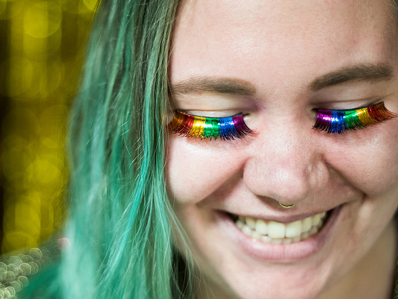 Woman with rainbow eyelashes