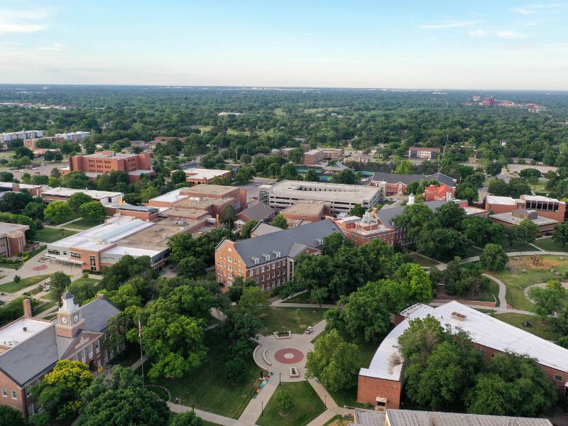 An aerial view of the Wichita State University Campus.  