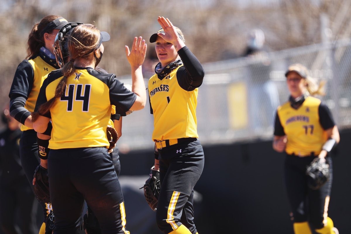 Wichita State softball is nationally ranked and leading the American Athletic Conference race. Pitcher Bailey Lange (1) is one of the reasons the Shockers are enjoying a landmark season.