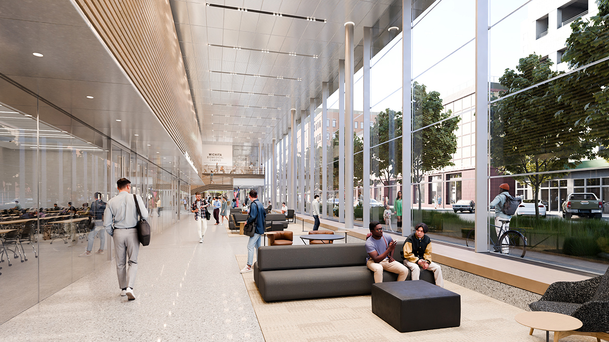 Rendering of the lobby of the Wichita Biomedical Campus