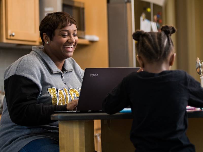 Wichita State student on computer