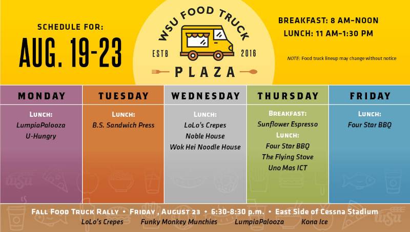 Food Truck Plaza lunch schedule for week of Aug. 19