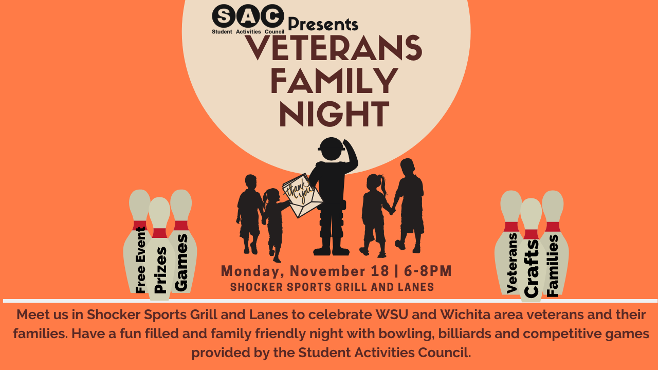 Join Shocker Sports Grill & Lanes for veterans' family night
