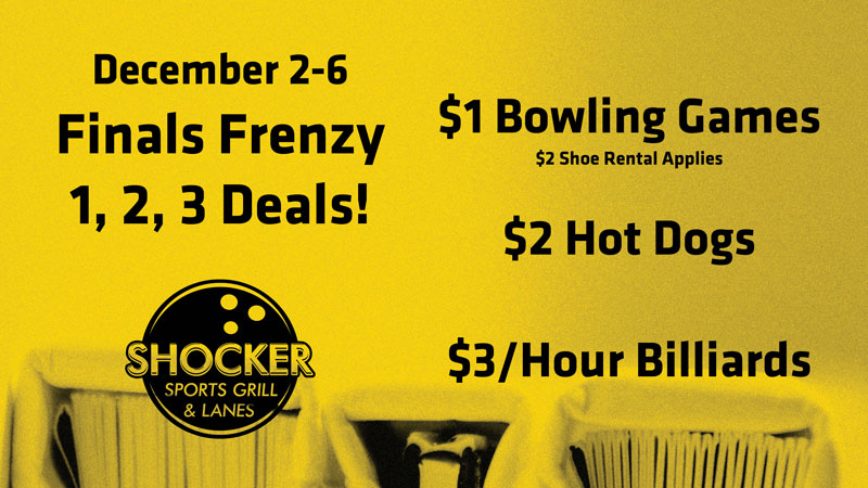 1, 2, 3 Deals at Shocker Sports Grill & Lanes