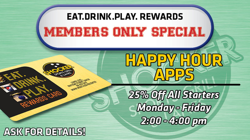 Rewards specials at Shocker Grill & Lanes