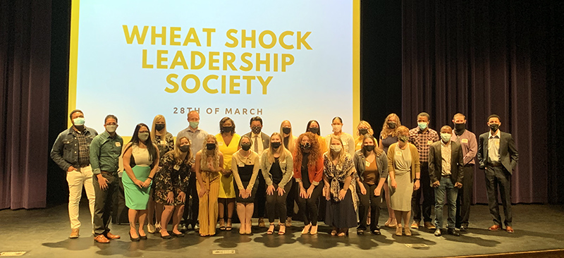 The inductees of the Wheat Shock Leadership Society posing together for a photo.