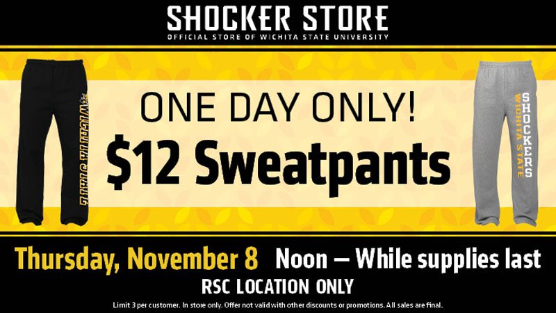 Sweatpants sale at Shocker Store in RSC
