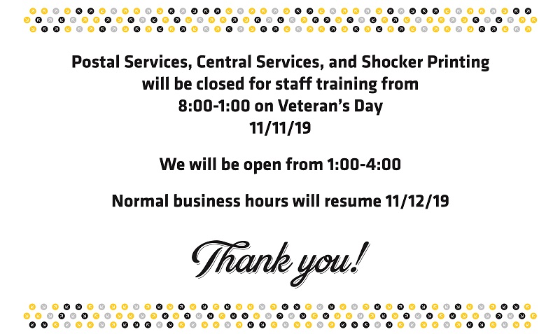 Postal Services to close Monday morning Nov. 11, 2019