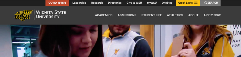 Example of new COVID-19 link in the wichita.edu header.