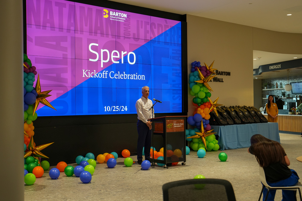Walter Berry, Board Chair, Spero / Executive Chairman, Berry Companies, addresses the crowd at the Spero launch celebration event. Walter Berry addresses the gathered crowd at the Spero Launch Celebration.