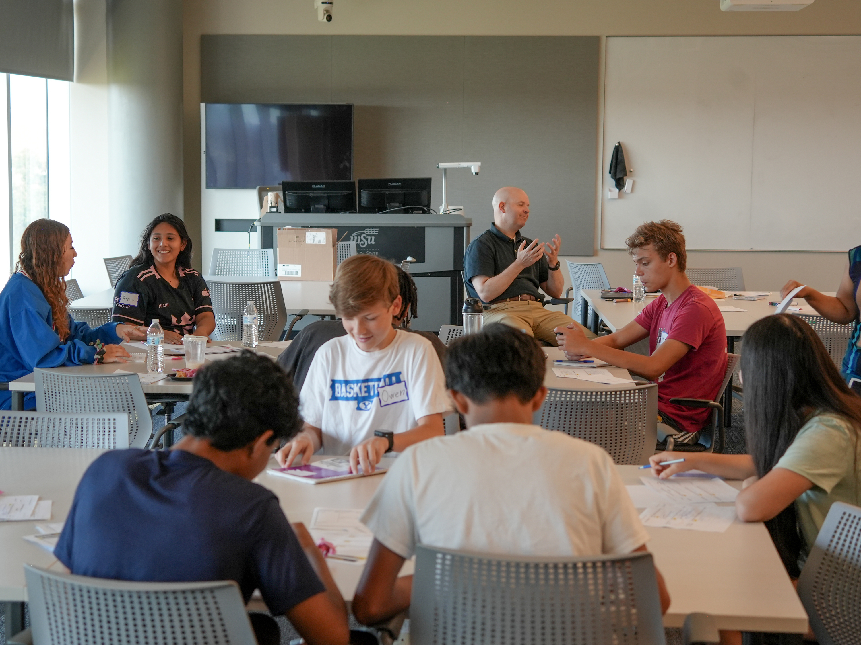 Participants at the Young Entrepreneurs Summer Camp in a classroom at Woolsey Hall.