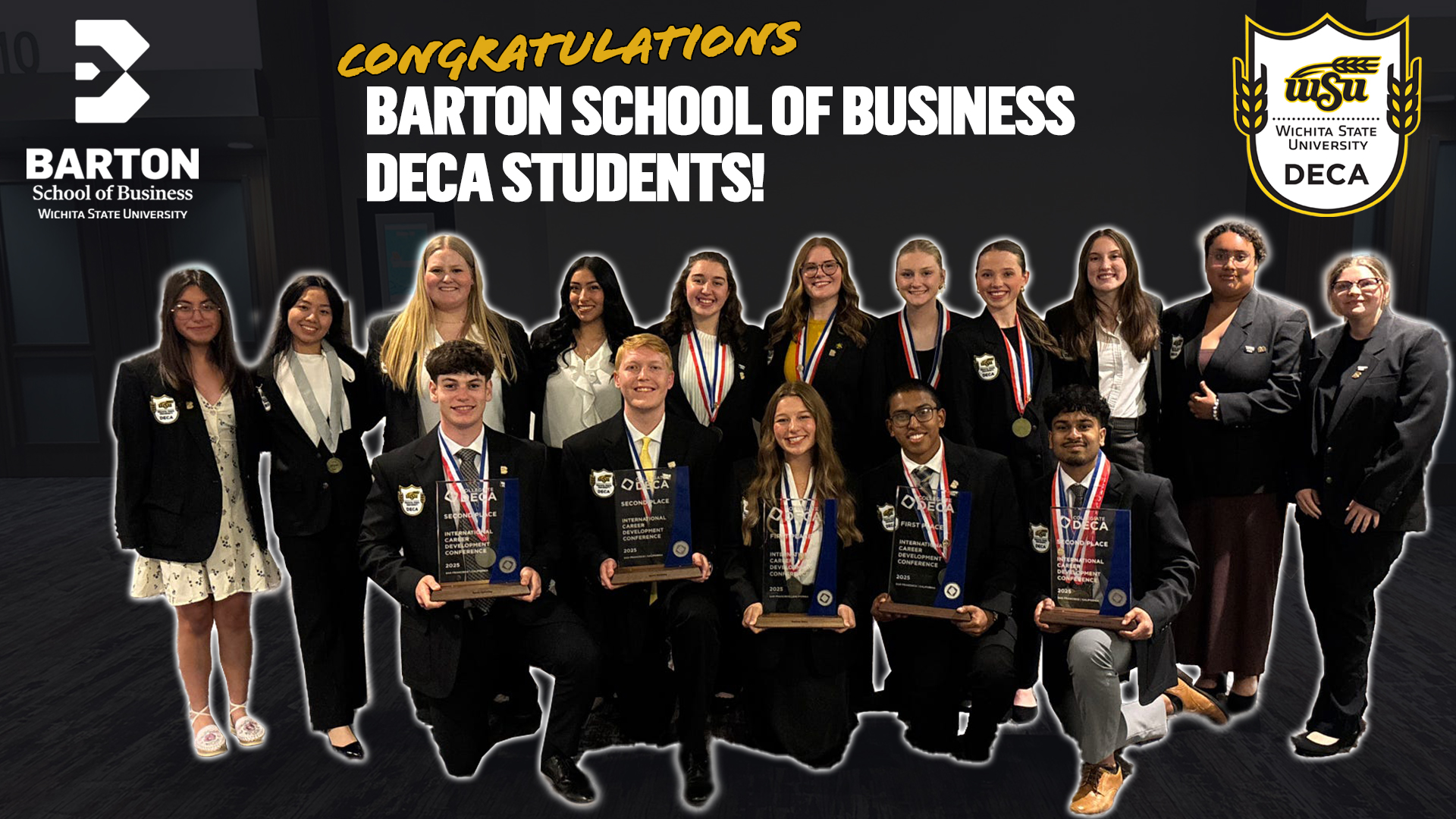 Members of the Wichita State DECA chapter who competed at the DECA’s 2025 International Career Development Conference (ICDC) Competitive Events Program.
