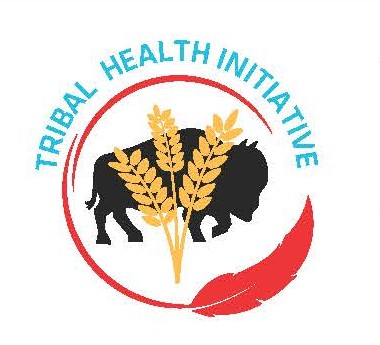 Tribal Health Initiative logo with red feather encircling a buffalo with sheaf of wheat superimposed.