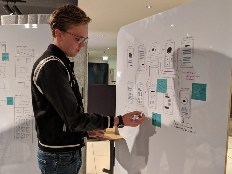 Jared Goering reviewing user interface for mobile app Jared Goering reviewing user interface for mobile app