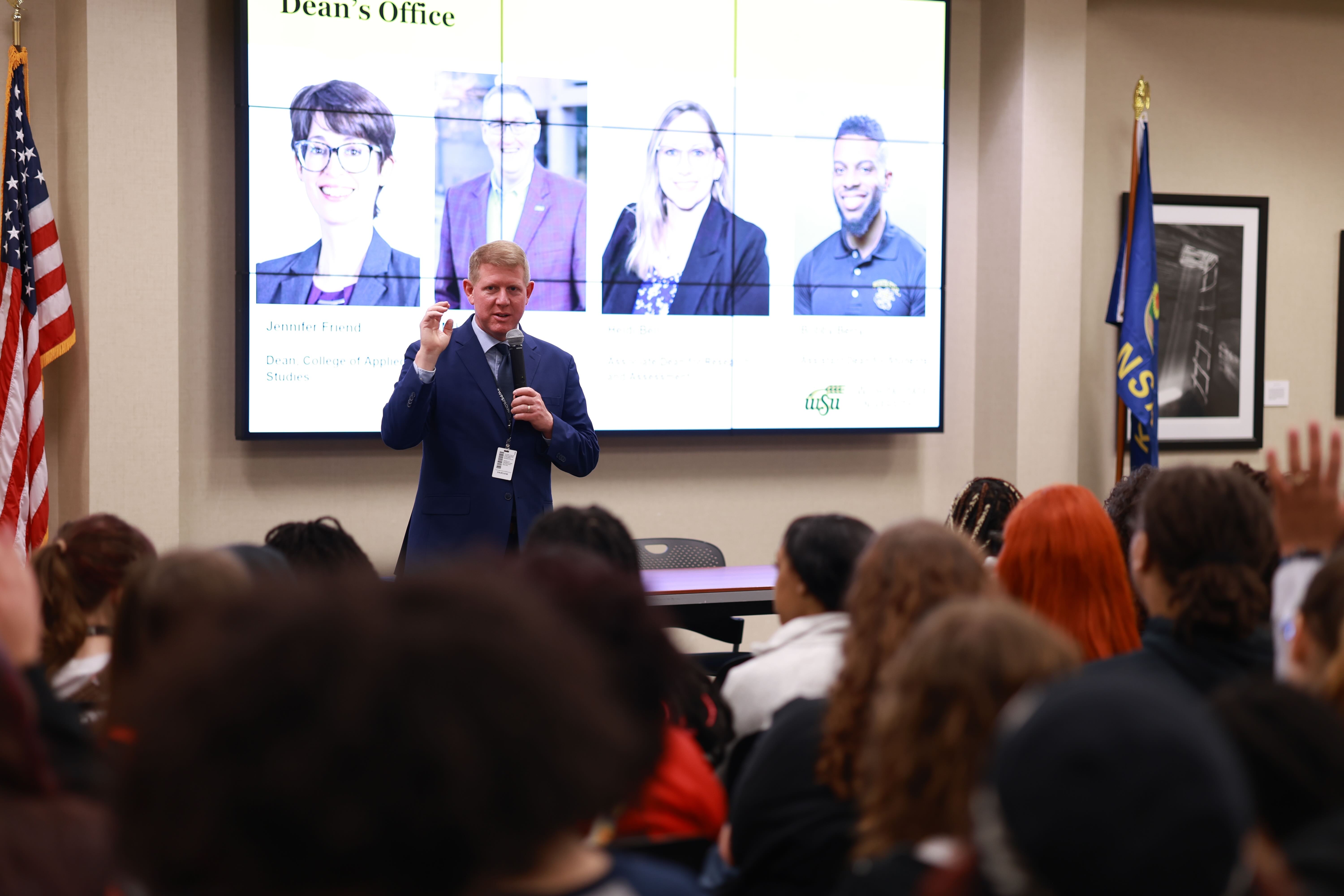 USD 259 Superintendent Kelly Bielefeld speaking during CED Future Educators Day