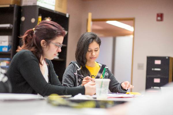 two students studying in class two students studying in class