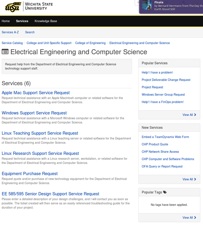 Screenshot of the Electrical Engineering and Computer Science webpage.