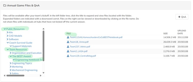 Annual Game Files in Workflow Screen shot from Team Workflow showing Annual Game Files frame