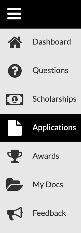 Applications button on Scholarship Universe menu