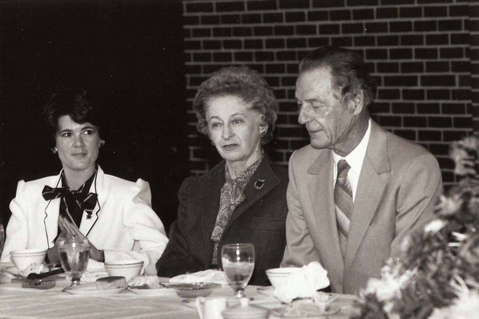 Dwane & Velma Wallace at a Scholar Brunch in the 1980s; Julie-Ellen Acosta (left) coordinated the scholarship program.