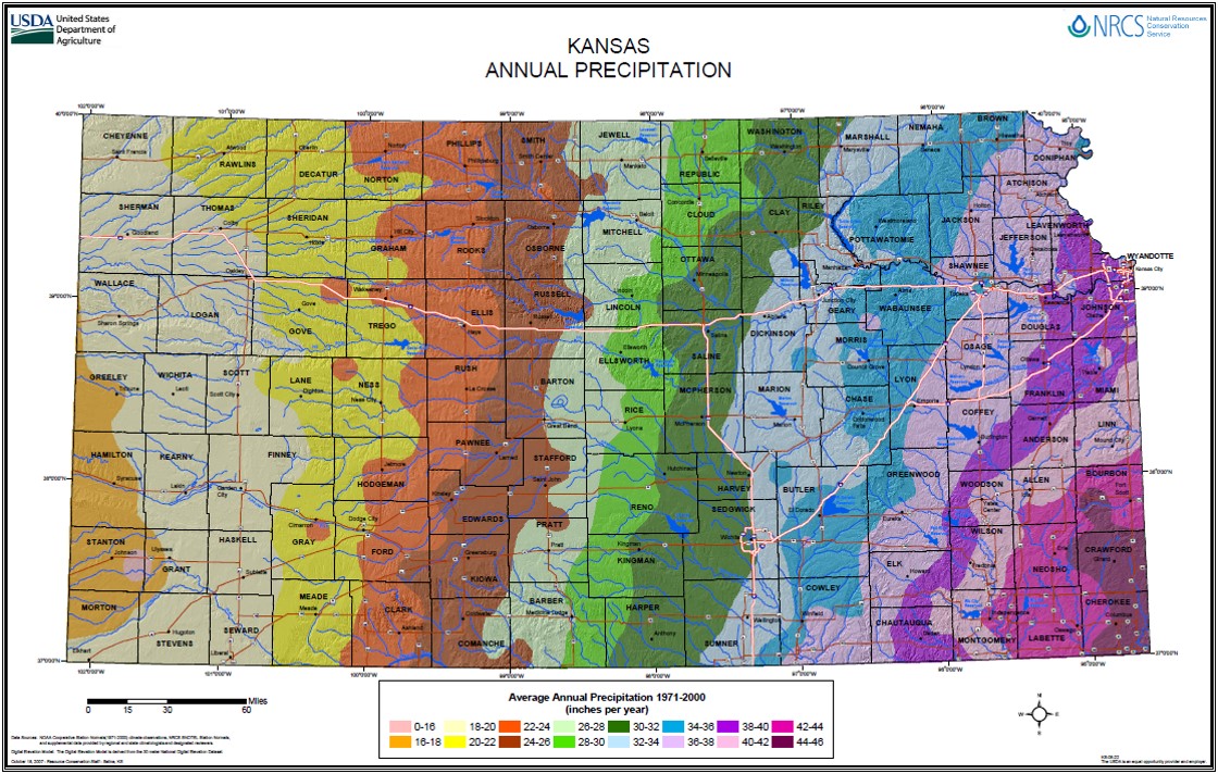 map of Kansas annual precipitation