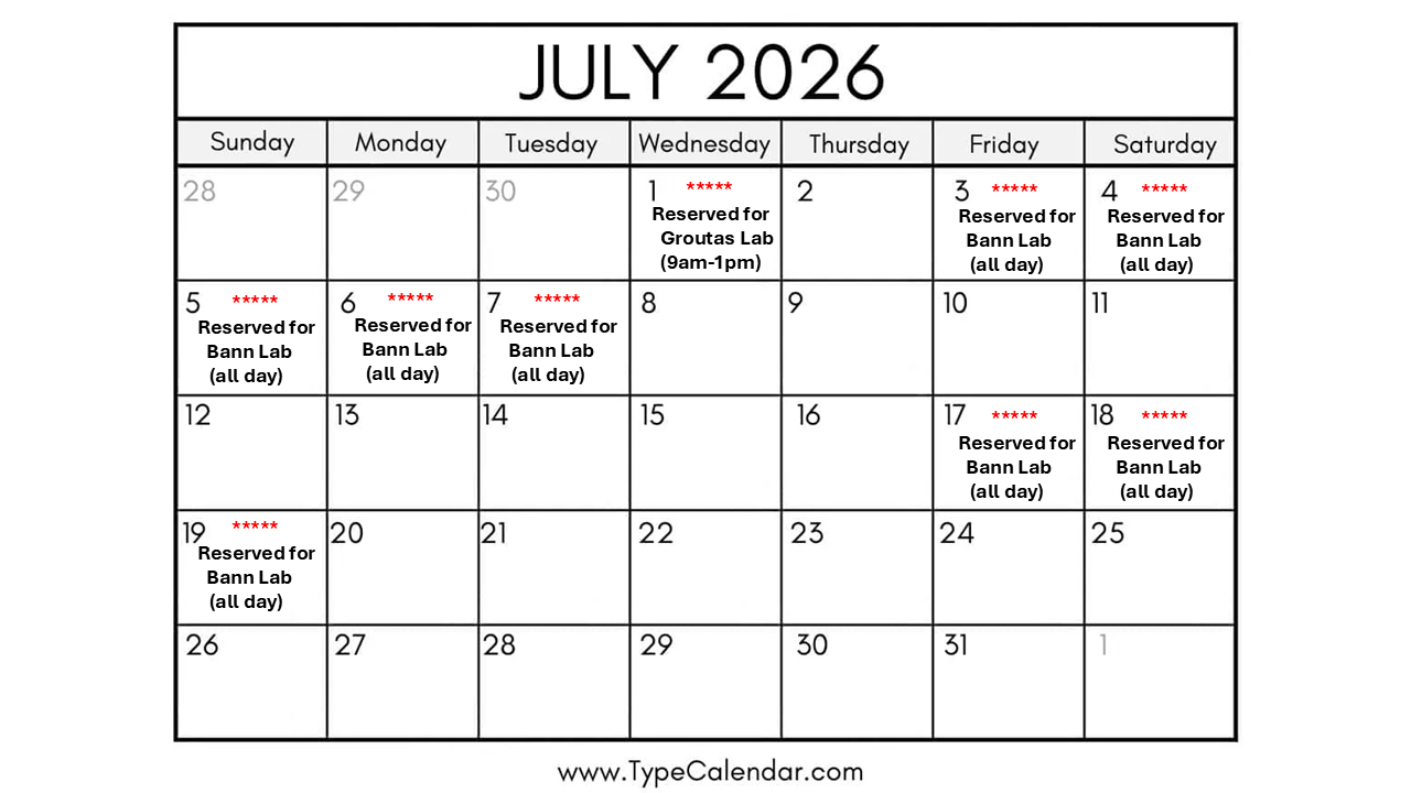 NMR reservation schedule for July 2026