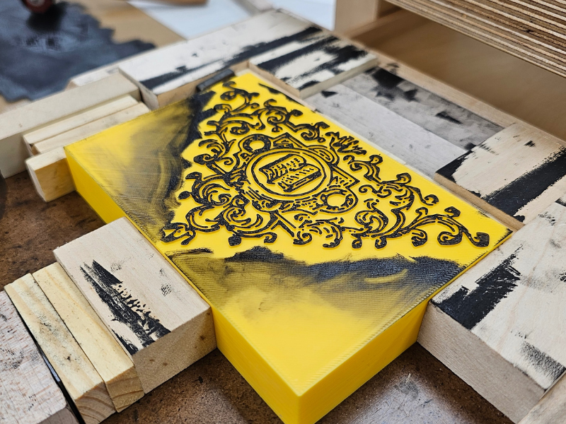 letterpress lock-up with a 3D printed block letterpress lock-up with a 3D printed block